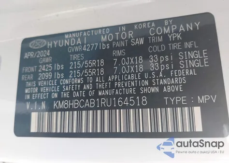 2024 Hyundai Kona Sel z USA, uszkodzony, nr VIN KM8HBCAB1RU164518